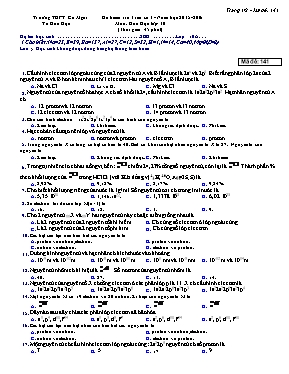 Đê kiểm tra 1 tiết số 1 - Năm học 2015 - 2016 môn Hoa hoc lơp 10